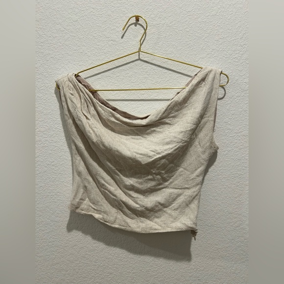 Peppermayo linen oatmeal beige Cream off shoulder Women's Top - Picture 2 of 10